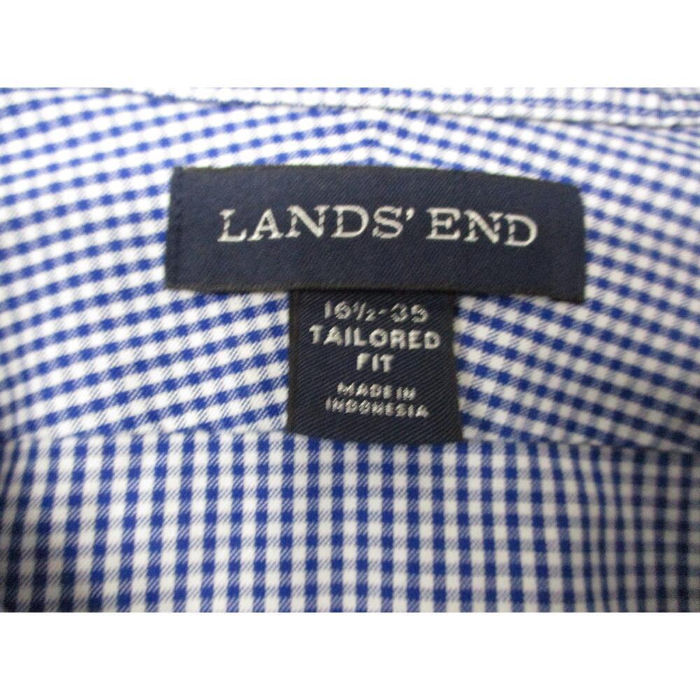 Lands End Blue Classic Checkered Workwear Oxford Shirt ButtonDown Size 16-1/2 35 - Picture 3 of 10